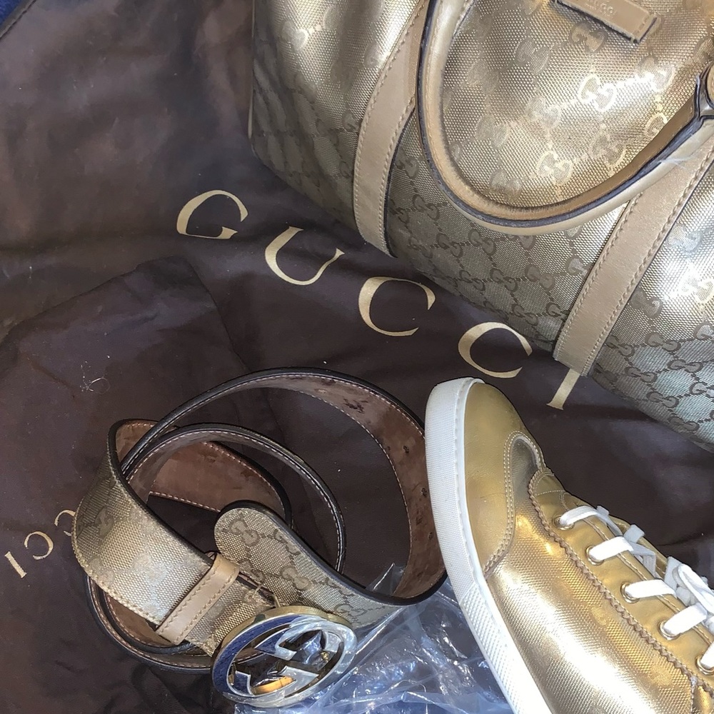 Authentic Gucci Tote, matching belt & tennis shoes